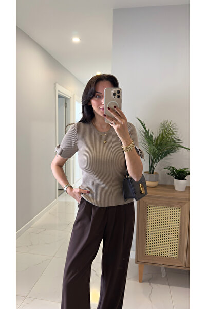 BİRCANÇİL Dlvin Cesla Dark Mink material reiat Tricotaj cu detaliu cu fundă