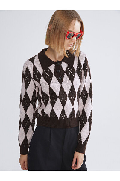 LC Waikiki Дамски пуловер с поло яка и баклава мотив