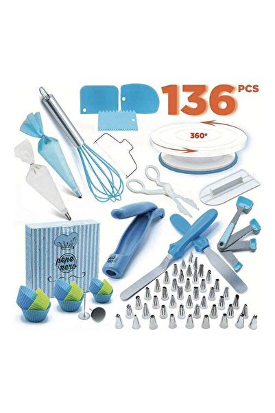 Arabest 136-Piece Cake Decorating And Baking Accessories Kit With Rotating Turntable Stand Blue