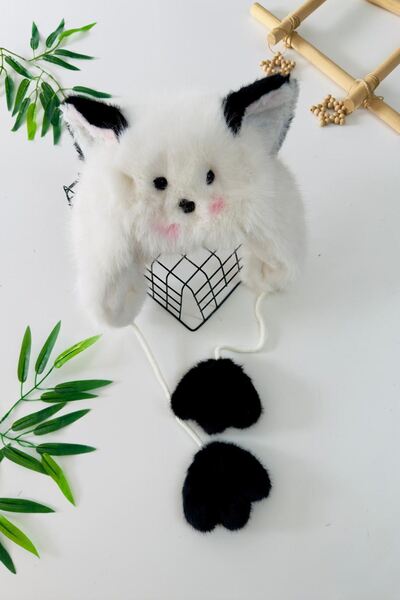 Minigimin Cicileri My Little One's Plush Cat-Eared Cute Girl's Beanie - White