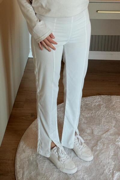 Şulemoda Giyim Pantaloni cu fermoar alb