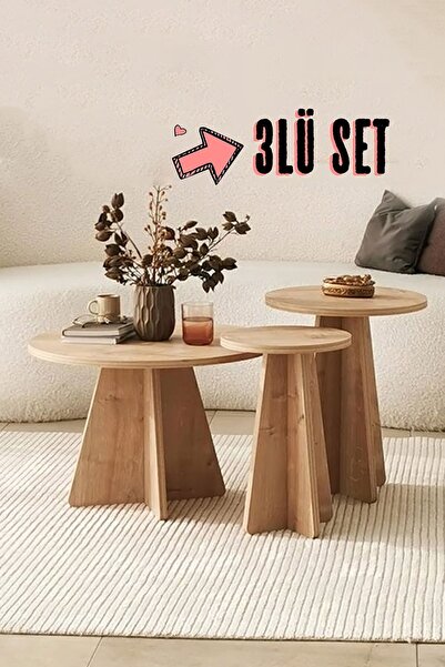 DECOMAX Geniş Iskandinav Mantar Sehpa 3 Lü Zigon Sehpa Takımı Yan Sehpa Orta ...