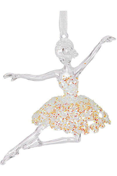 Herdekora زينة عيد الميلاد، راقصة الباليه، ذهبي شفاف - معلق، زجاج أكريليك، مع تنورة مزينة بالترتر، 12×10 سم