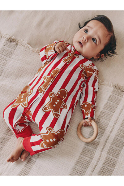 Next Baby 100% Organic Cotton Gingerbread Patterned Christmas Jumpsuit Alyf40067