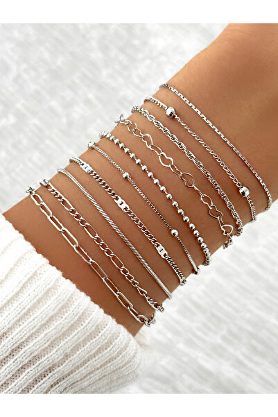 Take Two By Styli Set of 10 - Silver Chain Bracelets