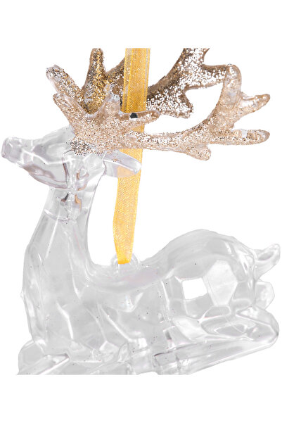Herdekora Christmas Tree Ornament, Sitting Deer - Hanging, Glitter Antlers, Acrylic Glass, 5.5X9 cm