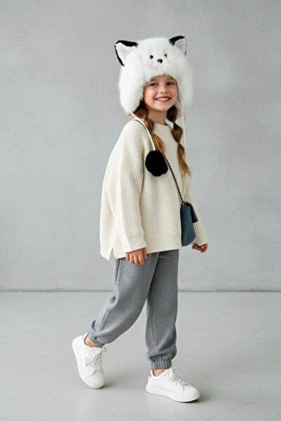 Minigimin Cicileri My Little One's Plush Cat-Eared Cute Girl's Beanie - White