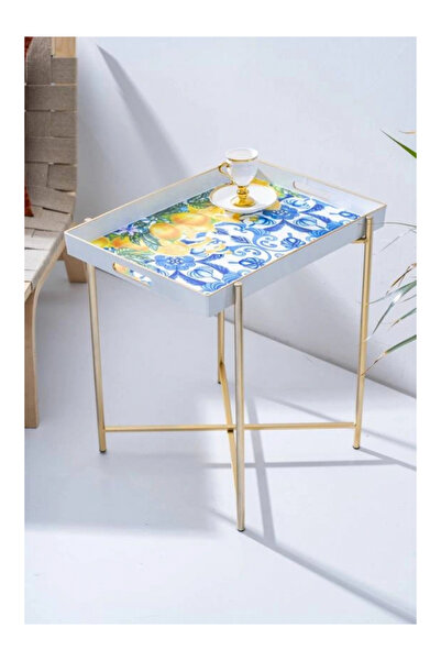 ACAR FLK7981 Desenli Çıkarılabilir Tepsili Sehpa