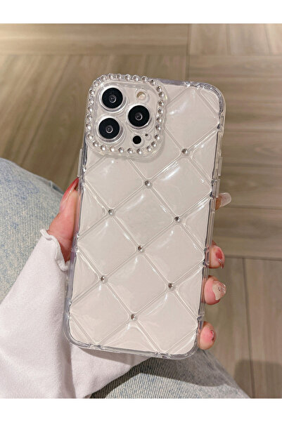 Take Two By Styli Transparent Diamond Grid Embellished iPhone Case