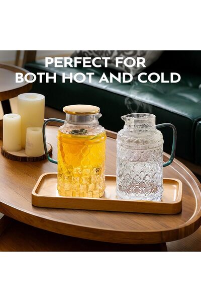 LENND Water Jug Glass Pitcher with Lid, 1.8L, Clear Borosilicate