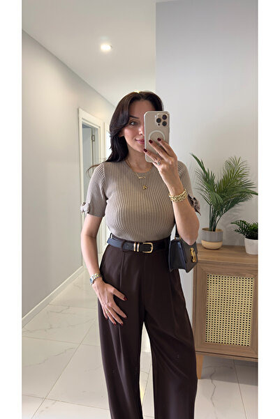 BİRCANÇİL Dlvin Cesla Dark Mink material reiat Tricotaj cu detaliu cu fundă