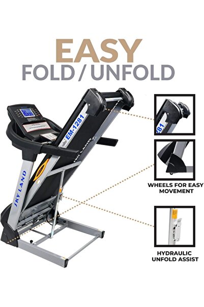 SKY LAND Light Commercial Treadmill EM-1281, 6HP AC, 15% Incline, FS App, Hydraulic Drop