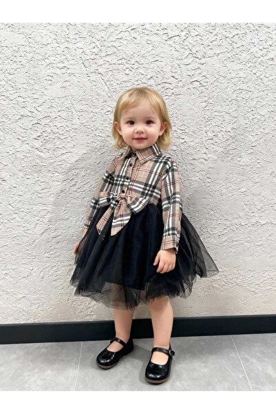 Gocoland Bow Plaid Top Tulle Girls' Dress