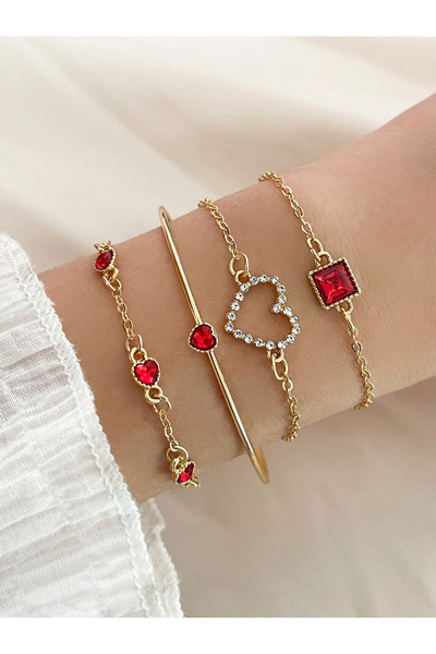 Take Two By Styli Set of 4 - Rhinestones Heart Decor Bracelet
