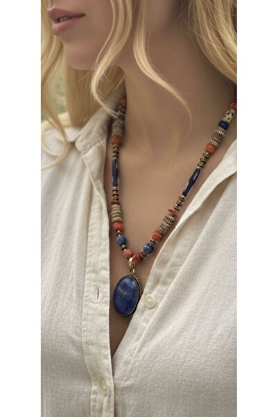 bettin tasarım قلادة عرقية من الحجر الطبيعي مع حجر أزرق مصنوعة يدويًا للنساء ...
