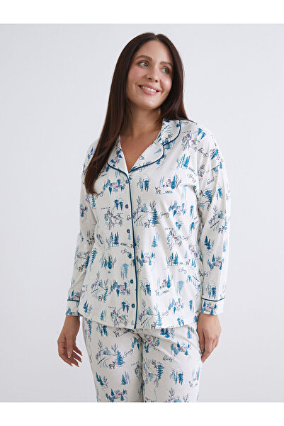 LC Waikiki Vizyon New Season Plus Size Shirt Collar Women's Pajama Set