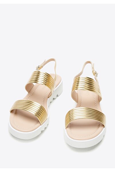 Wittchen Women's Sandals with Wide Straps on the Platform Gold Genuine Leather