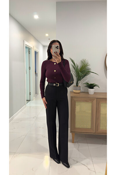 BİRCANÇİL Porse Siyah Palazzo Pantolon