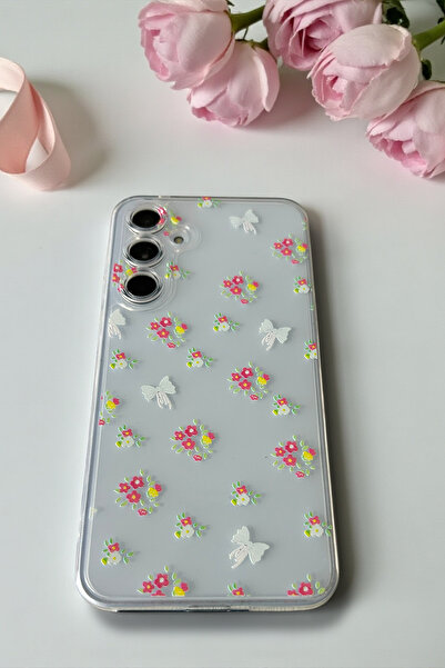 Merwish Samsung Galaxy S23 Ultra Compatible Ribbon and Floral Pattern Transparent Case Cover
