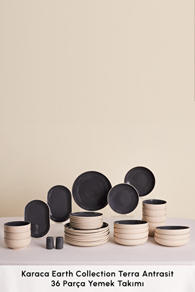 Karaca Earth Collection Terra 36 Parça 8 Kişilik Yemek Takımı Antrasit