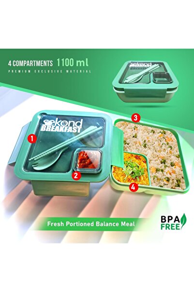 Aishini Leak-Proof 4-Compartment Bento Lunch Box with Insulated Bag - Olive Green