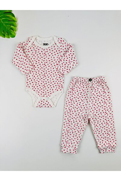 EFU BABY 2-Piece Floral Patterned 100% Cotton Flexible Ribbed Knit Baby Girl Set