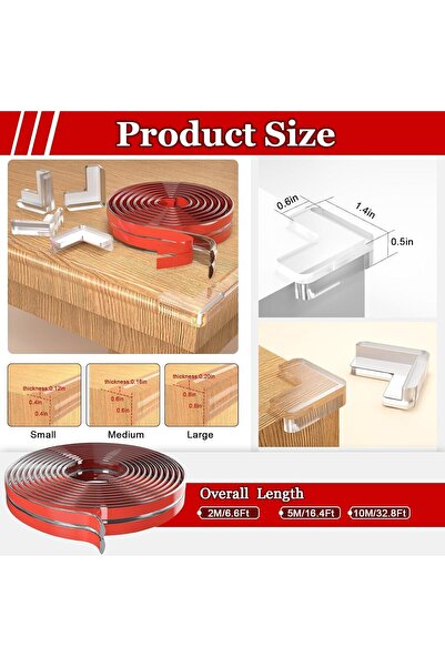 Ctoby Edge Corner Protectors - 3m Silicone Shock-Absorbing Strip with 3 Corner Guards (White)