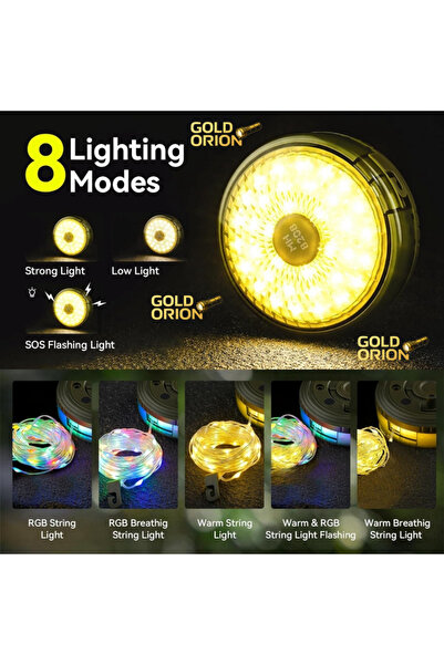 Goldorion 10 Metre RGB LED Kamp Lambası | Powerbank Özellikli, Type-C Şarjlı,...
