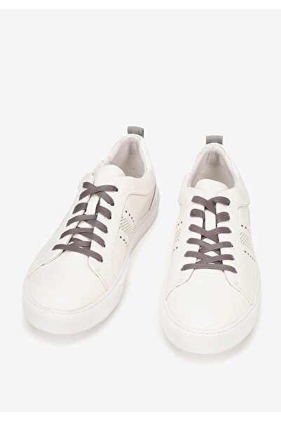 Wittchen Men's leather sneakers with patent leather inserts, white, leather