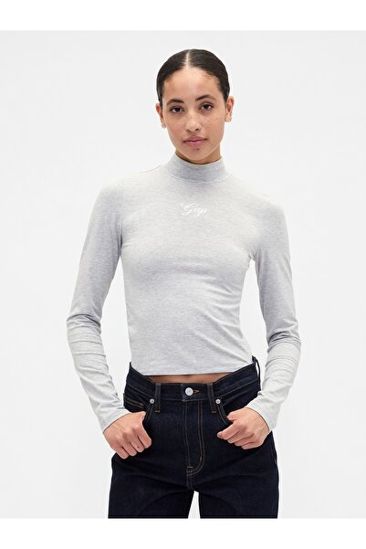 GAP Kadın Gri Crop Logo Mockneck Üst