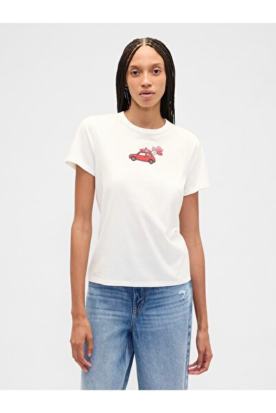 GAP Kadın Beyaz Favori Bisiklet Yaka T-Shirt