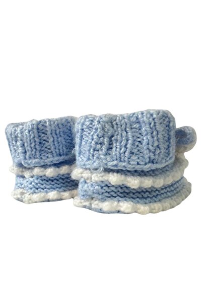 Uretti - Çiğdem 1390 6717 Hand Knitted Rabbit Patterned Blue Baby Booties / 12 - 24 Months
