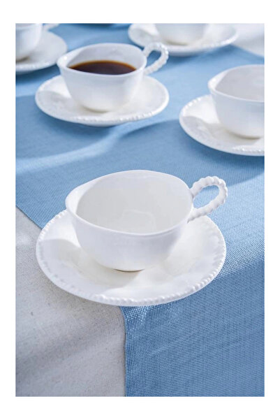 ACAR POR7285 Beyaz Porselen Çay Fincanı Seti 6'lı