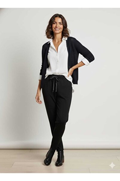 Punta Otantik Ay18003 Stretch Fabric Cotton Trousers Large Fit Dark Navy Blue