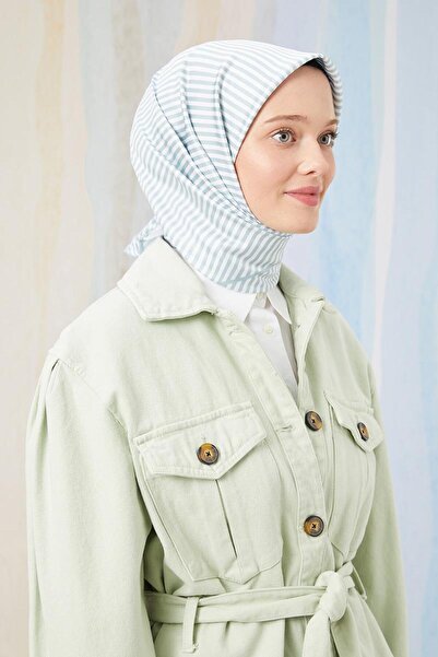 Levidor Ψηφιακό κασκόλ με ρίγες σε νεροπράσινο χρώμα