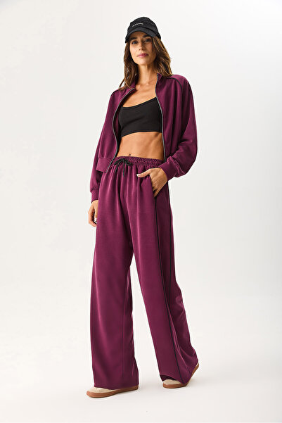 VENA Women's Regular Fit Side Slit Soft Textured Jogging Pants (Cupro) - Burgundy