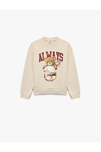 Koton Teddy Bear Printed Cotton Long Sleeve Crew Neck Sweatshirt