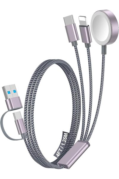 Ctoby كابل شحن سريع متعدد 3 في 2 لساعة Apple Watch وiPhone وUSB-C - بطول 4 أقدام