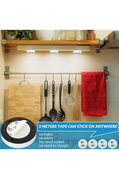 Ctoby Mini Puck Light, 6-Pack Cordless Under-Cabinet LED Tap Lights - Battery Stick-On Warm White