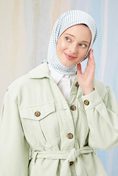 Levidor Ψηφιακό κασκόλ με ρίγες σε νεροπράσινο χρώμα