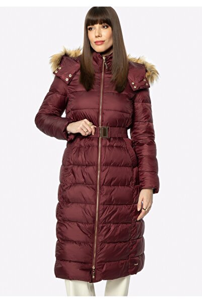 Wittchen Women's Winter Quilted Coat with Hood Burgundy Burgundy Polyester