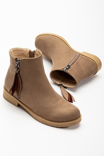 infon shoes creation 165-205 Mink Suede Leaf Patterned Zippered Daily Women's Boots