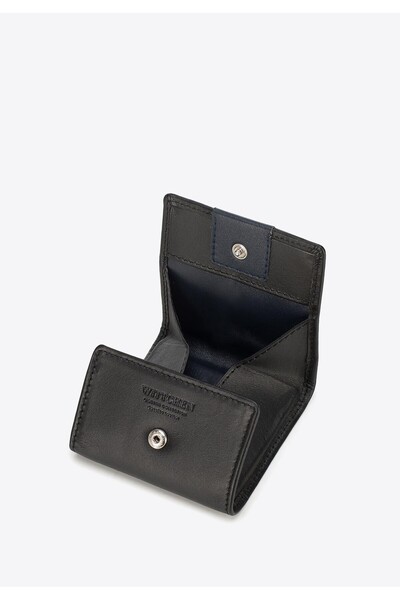 Wittchen Men's Leather Coin Purse with Logo Patch, Black and Navy Blue, Leather