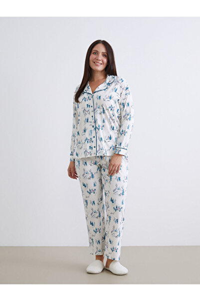 LC Waikiki Vizyon New Season Plus Size Shirt Collar Women's Pajama Set