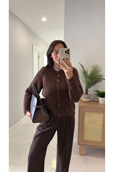 BİRCANÇİL Weranta Brown Melange Buttoned Cardigan