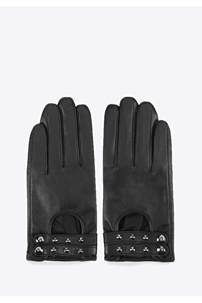 Wittchen Women's Leather Gloves with Rivets, Black, Leather