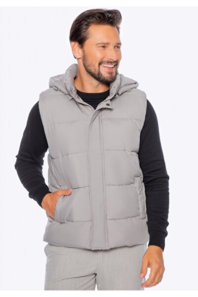 Wittchen Men's Quilted Vest with Detachable Hood, Gray Polyester
