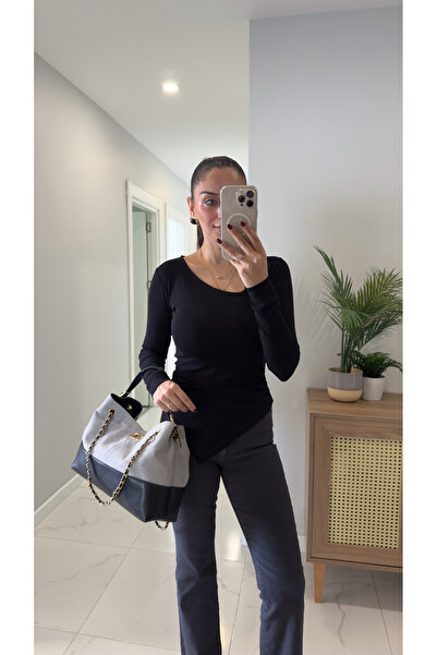 BİRCANÇİL Fiora Black Collar Asymmetrical Blouse