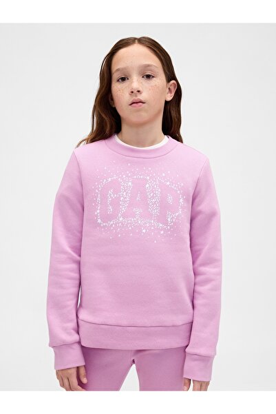GAP Kız Çocuk Pembe Grafik Logo Sweatshirt