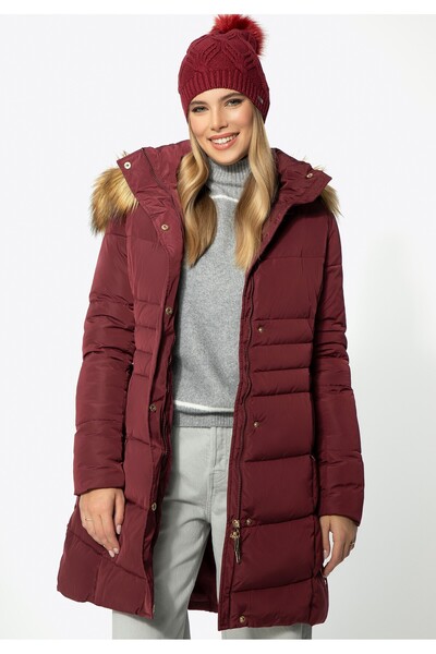 Wittchen Women's Quilted Down Jacket with Hood Burgundy Polyester